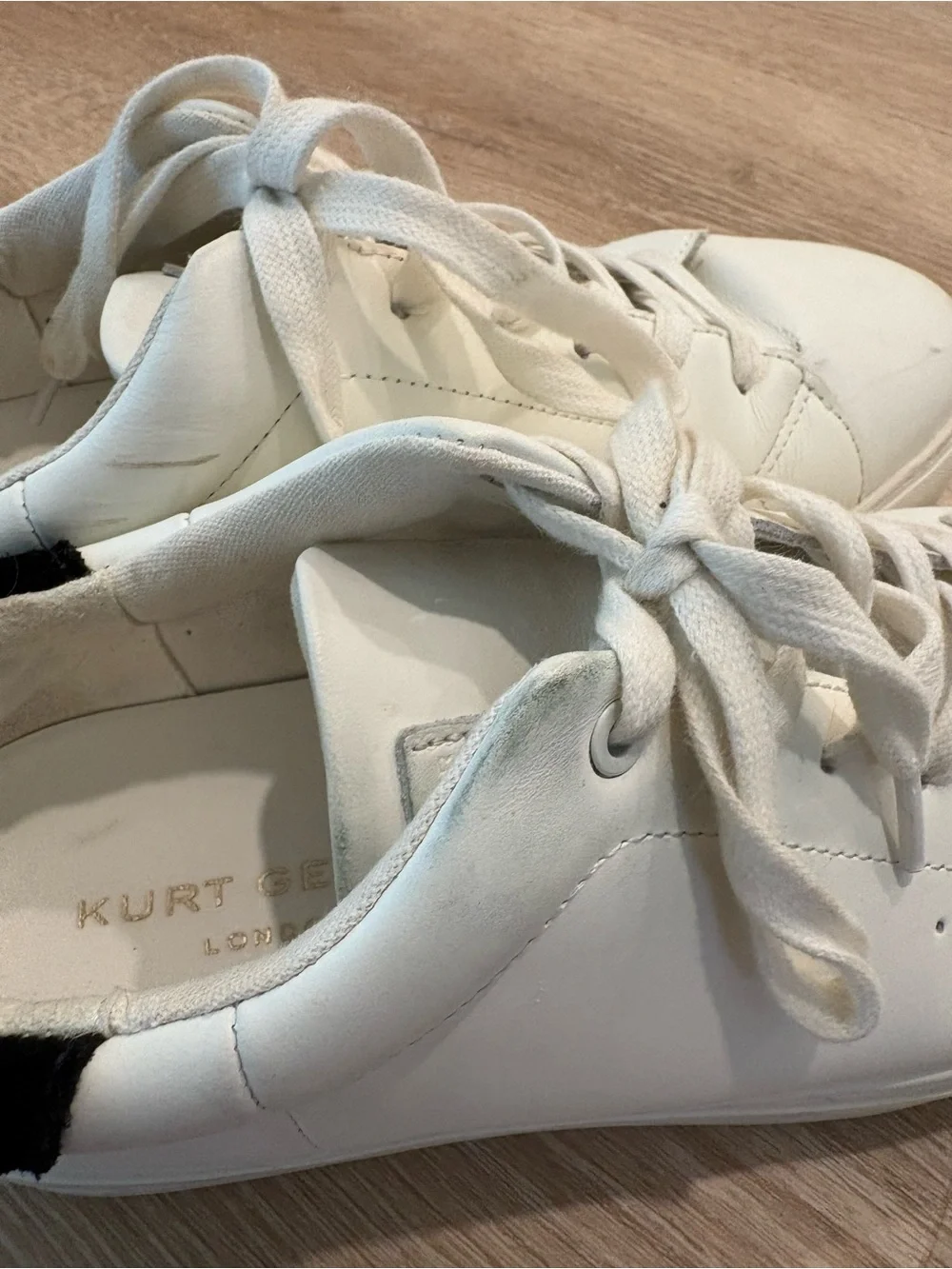 Kurt Geiger White Leather Lace-Up Sneakers with Black Heel